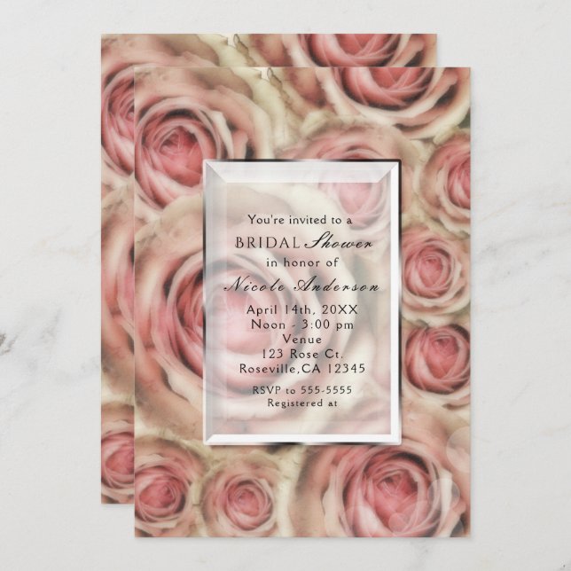 Pink Roses Elegant Bridal Any Event Invitations (Front/Back)