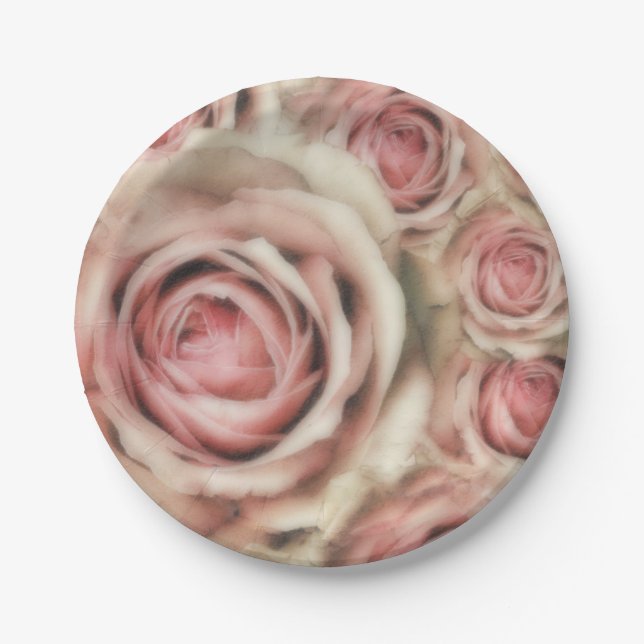 Pink Roses Elegant Bridal Shower Floral Party Paper Plate (Front)