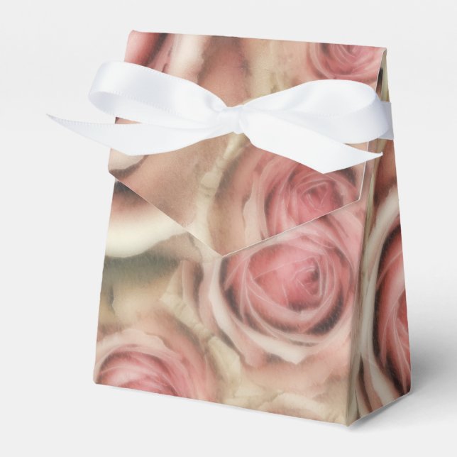 Pink Roses Elegant Bridal Shower Shabby Chic Favor Box (Front Side)