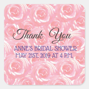 Pink Roses Elegant  Bridal Shower Stickers