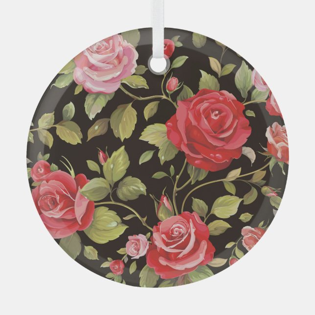 Pink roses: elegant floral pattern. glass ornament (Front)