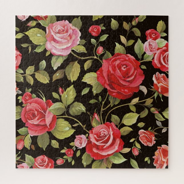 Pink roses: elegant floral pattern. jigsaw puzzle (Vertical)
