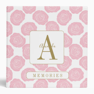 Pink Roses Elegant Monogrammed Memories Binder