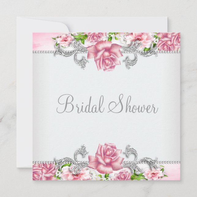 Pink Roses Elegant Rose Bridal Shower Invitation (Front)