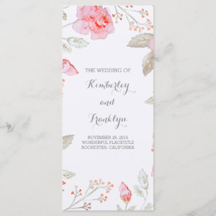 Pink Roses Elegant Watercolor Wedding Programs