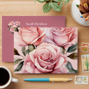 Pink Roses Elegant Wedding Envelopes