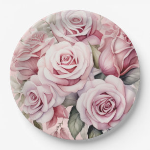 Pink Roses Elegant Wedding Paper Plate