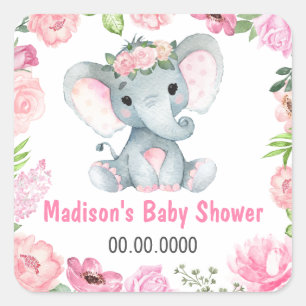 Pink roses elephant girl label sticker