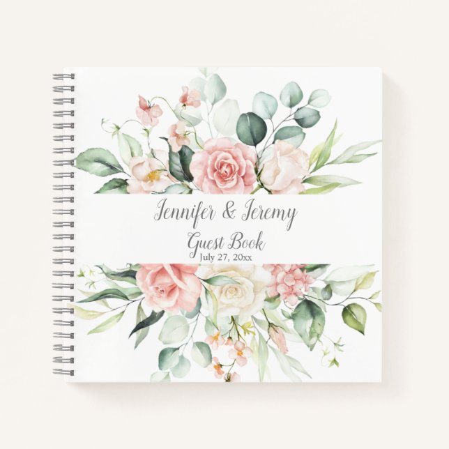 Pink Roses Eucalyptus Guest Book - No LInes (Front)