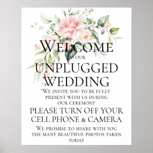 Pink Roses Eucalyptus Unplugged Wedding Ceremony Poster