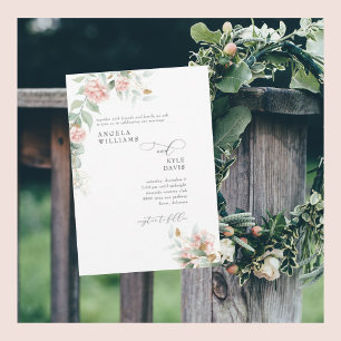Pink Roses Eucalyptus Wedding Invitation