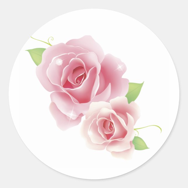 Pink Roses Fine Cute Girly Retro Floral Classic Round Sticker (Front)