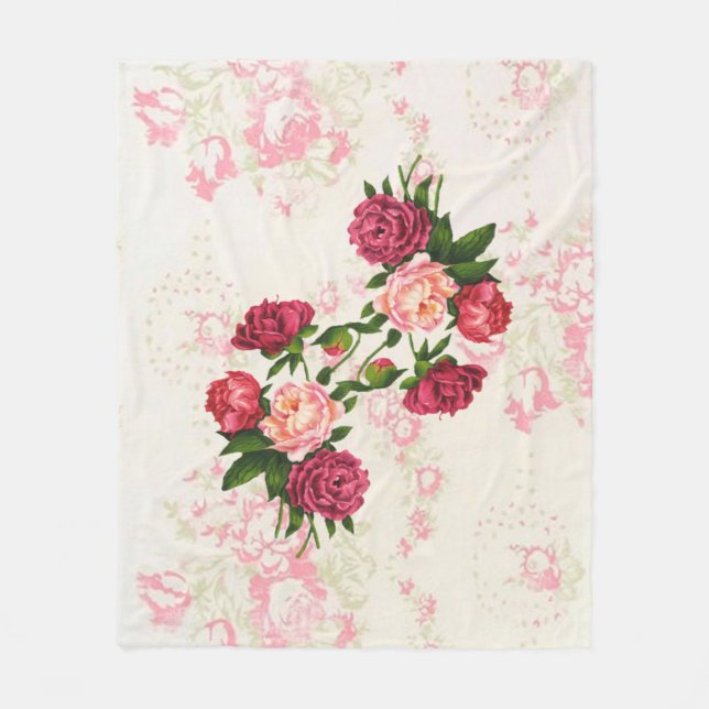 Pink Roses Fleece Blanket (Front)
