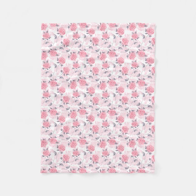 Pink roses fleece blanket (Front)