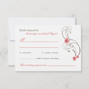 Pink Roses Fleur Elegant Wedding RSVP Card