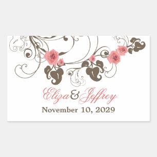 Pink Roses Fleur Romantic Floral Elegant Wedding Sticker