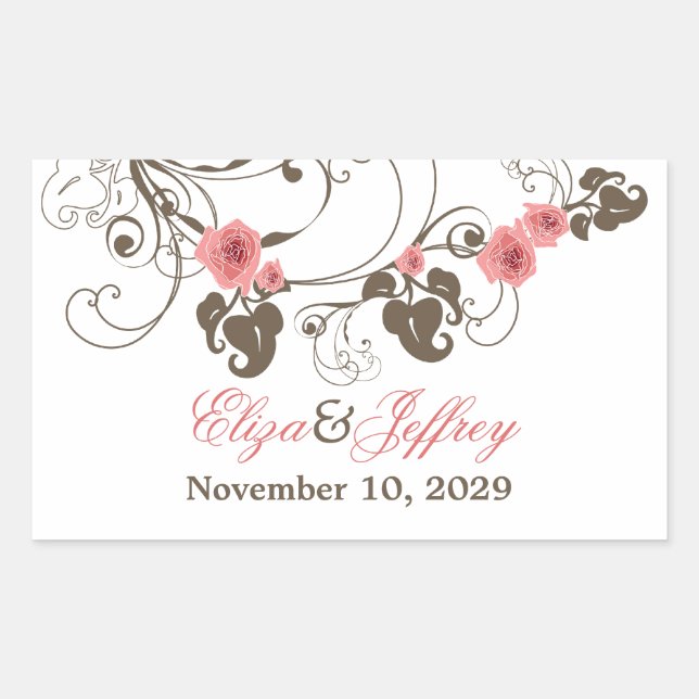 Pink Roses Fleur Romantic Floral Elegant Wedding Sticker (Front)