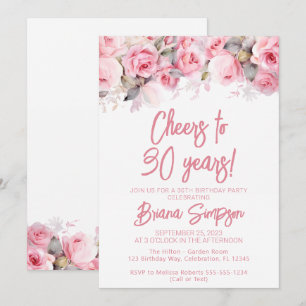 Pink Roses Floral 30th Birthday Party Invitation