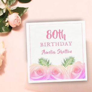 Pink Roses Floral 80th Birthday Party Napkin