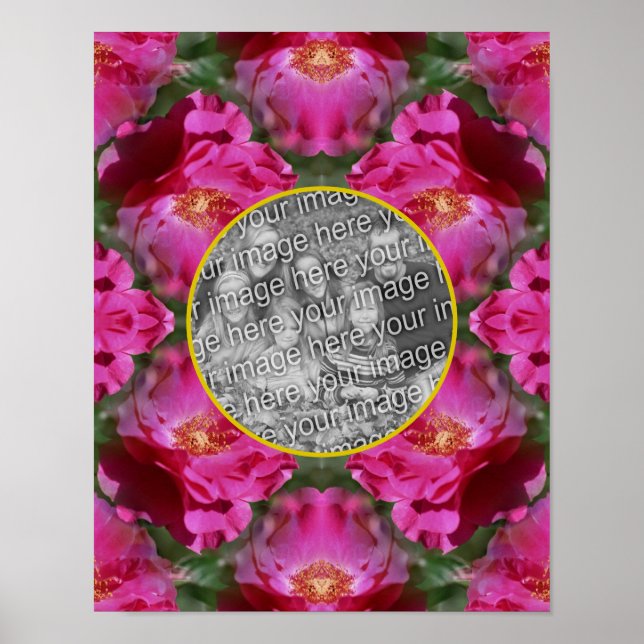 Pink Roses Floral Abstract Frame Add Your Photo    Poster (Front)