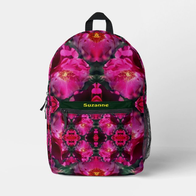 Pink Roses Floral Abstract Personalized Printed Backpack (Front)