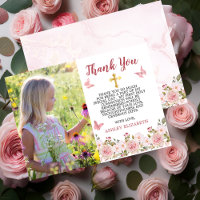 Pink Roses Floral and Butterflies First Communion