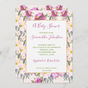 Pink Roses Floral Baby Shower Invitation
