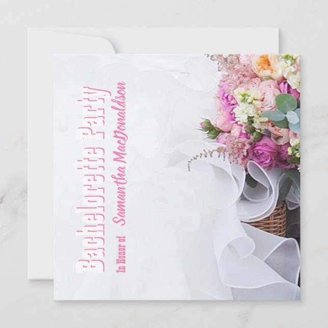 Pink roses floral  bachelorette party invitation (Front)