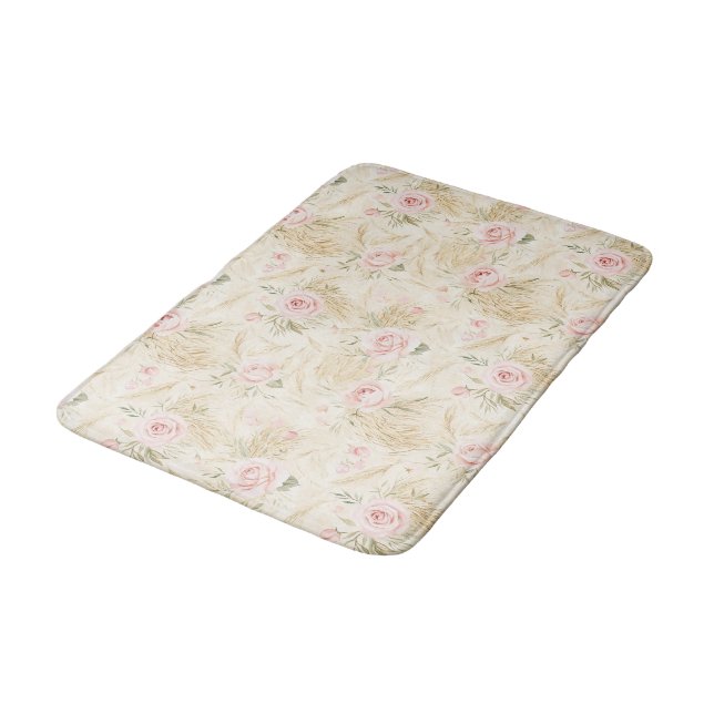 Pink Roses Floral Bath Mat (Angled)