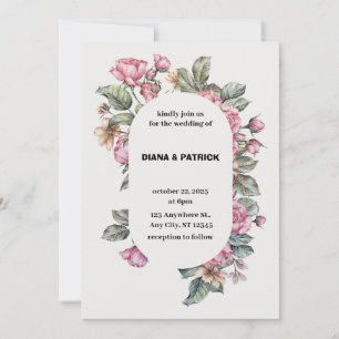Pink Roses Floral Boho Elegant Watercolor Wedding  Invitation