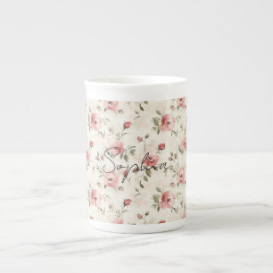Pink Roses Floral  Bone China Mug