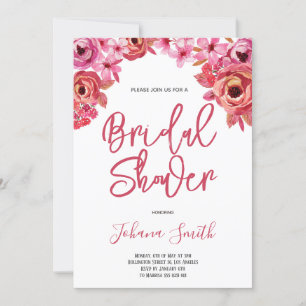 Pink roses Floral Bridal Shower  Invitation
