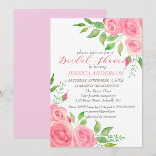Pink Roses Floral Bridal Shower Invitation