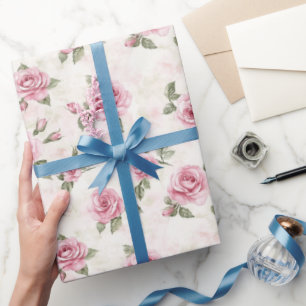 Pink Roses Floral Bridal Shower Wrapping Paper