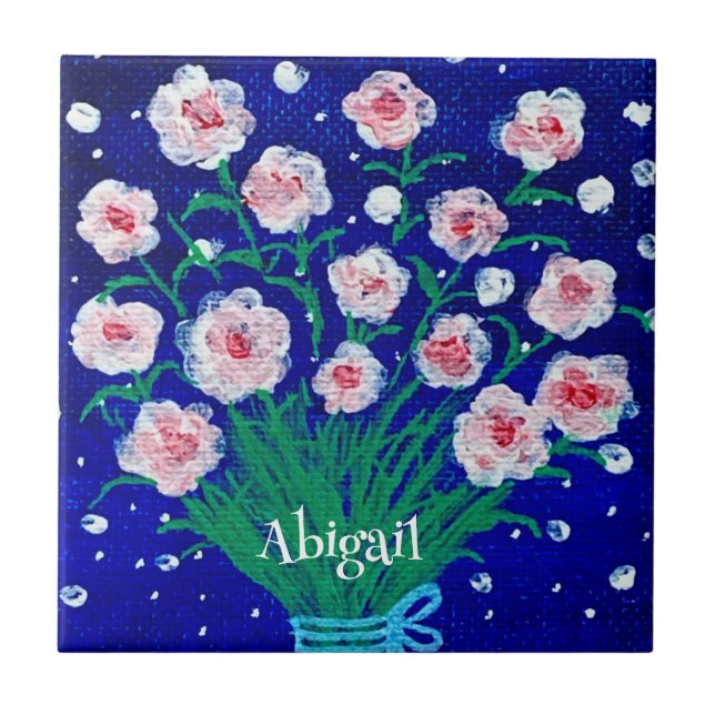 Pink Roses Floral Customized Ceramic Tile (Front)