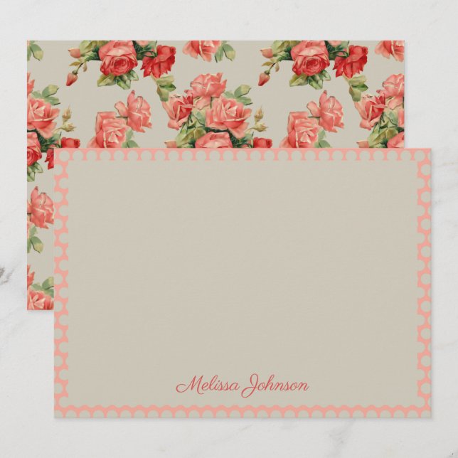 Pink Roses Floral Elegant Girly Personalized Card (Front/Back)