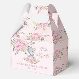 Pink Roses Floral Elephant Girl Baby Shower Favor Box