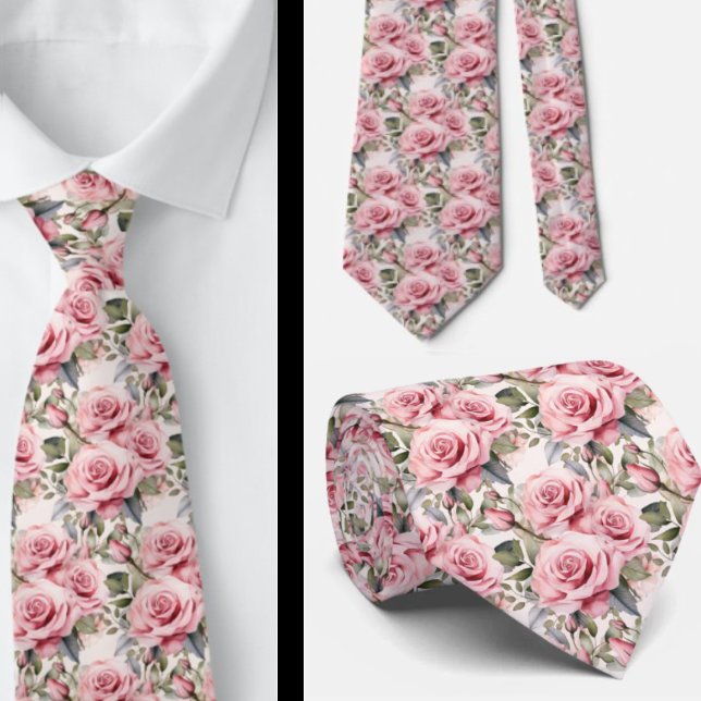 Pink Roses Floral Flowers Tie (Creator Uploaded)