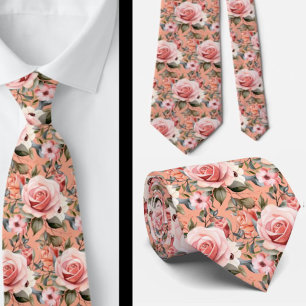 Pink Roses Floral Flowers Tie