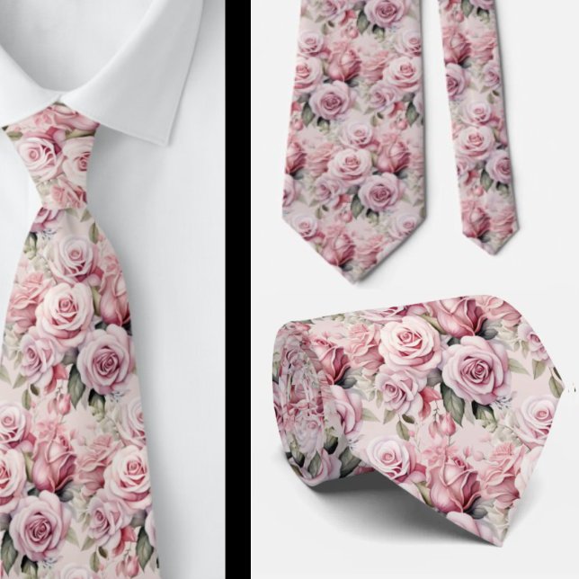 Pink Roses Floral Flowers Tie (Creator Uploaded)