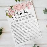 Pink Roses Floral Game What Would the Groom Say Flyer<br><div class="desc">What would the Groom Say bridal shower game.  Soft watercolor blush pink roses.   Coordinating backside. Matching items to complete your event collection are available in our Zazzle store!</div>
