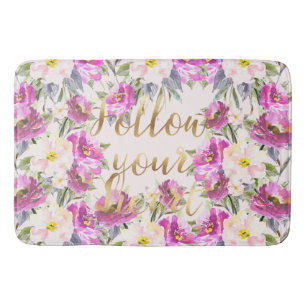 Pink Roses Floral Gold Follow Your Heart Bath Mat