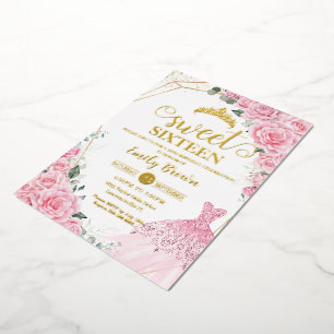 Pink Roses Floral Gold Princess Dress Sweet 16 