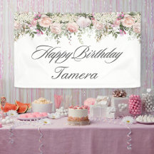 Pink Roses Floral Happy Birthday with Name