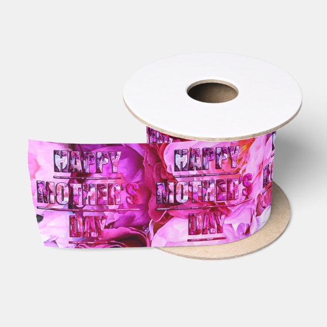Pink Roses Floral Happy Mother's Day Satin Ribbon (Spool)