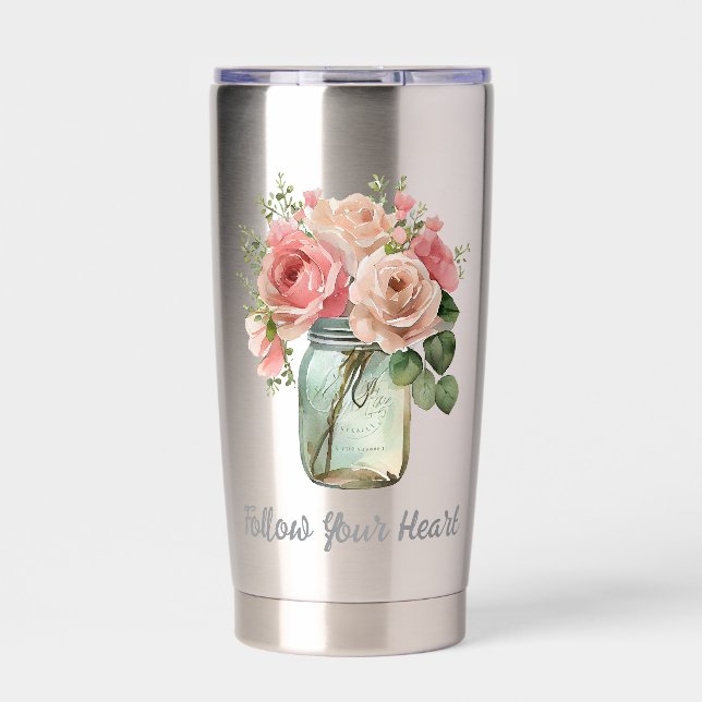Pink Roses Floral Insulated Tumbler (Front)