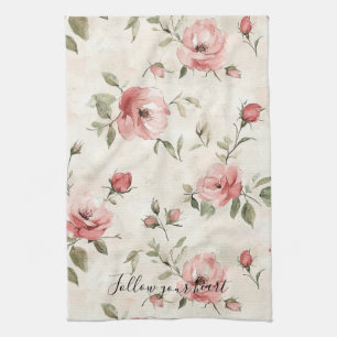 Pink Roses Floral  Kitchen Towel
