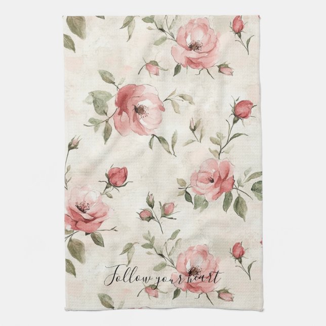 Pink Roses Floral  Kitchen Towel (Vertical)