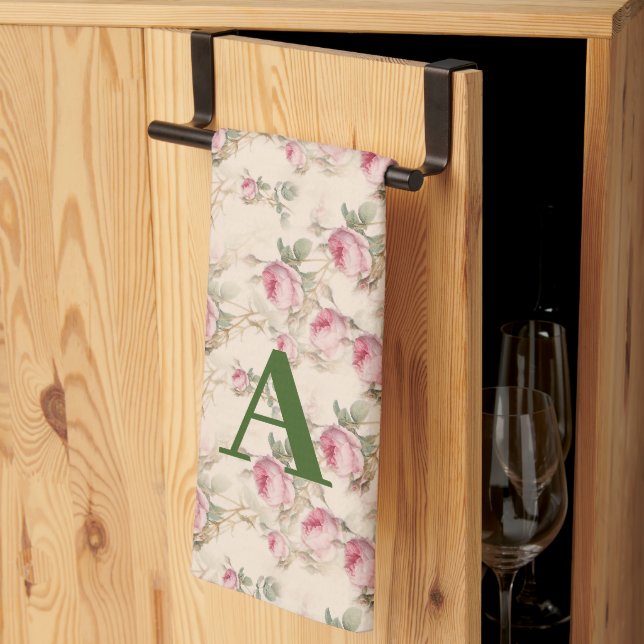 Pink Roses Floral Kitchen Towels (Thirds Fold)