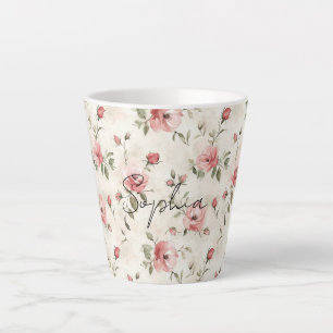 Pink Roses Floral  Latte Mug